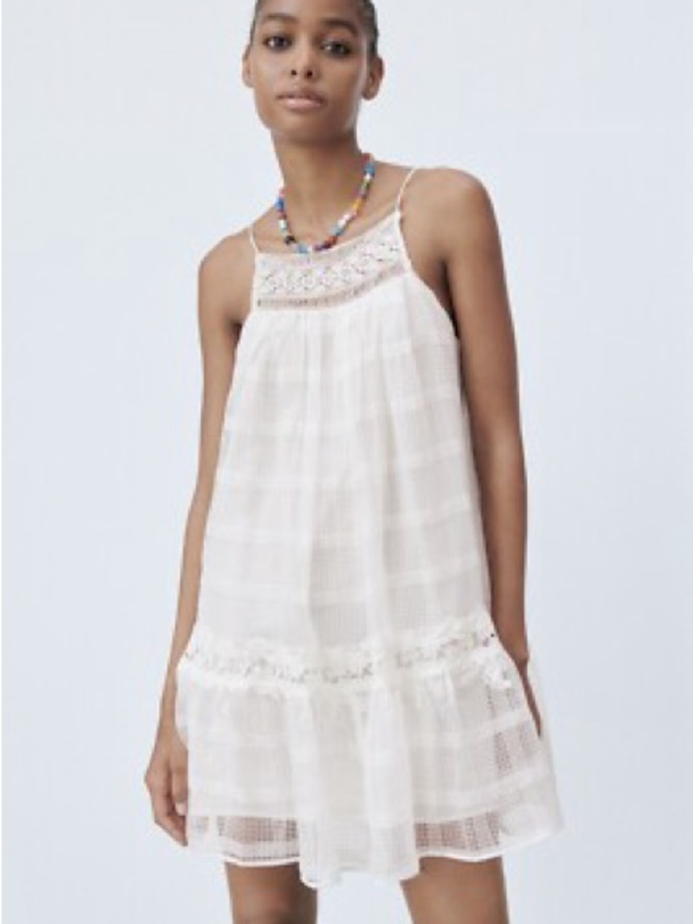 Zara White Crochet-Trim Mini Dress